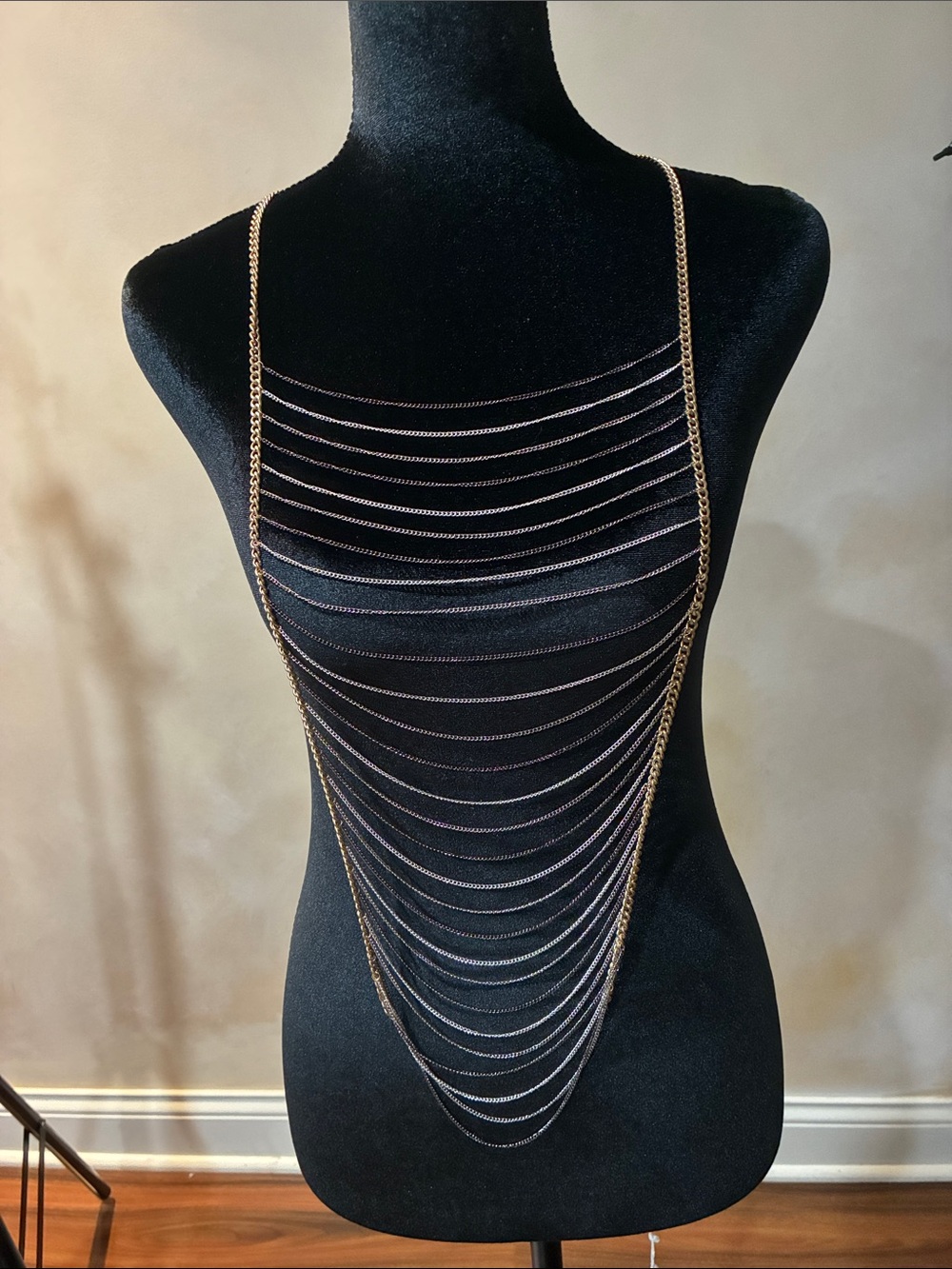 White House Black Market Gold Layered Body Chain Necklace